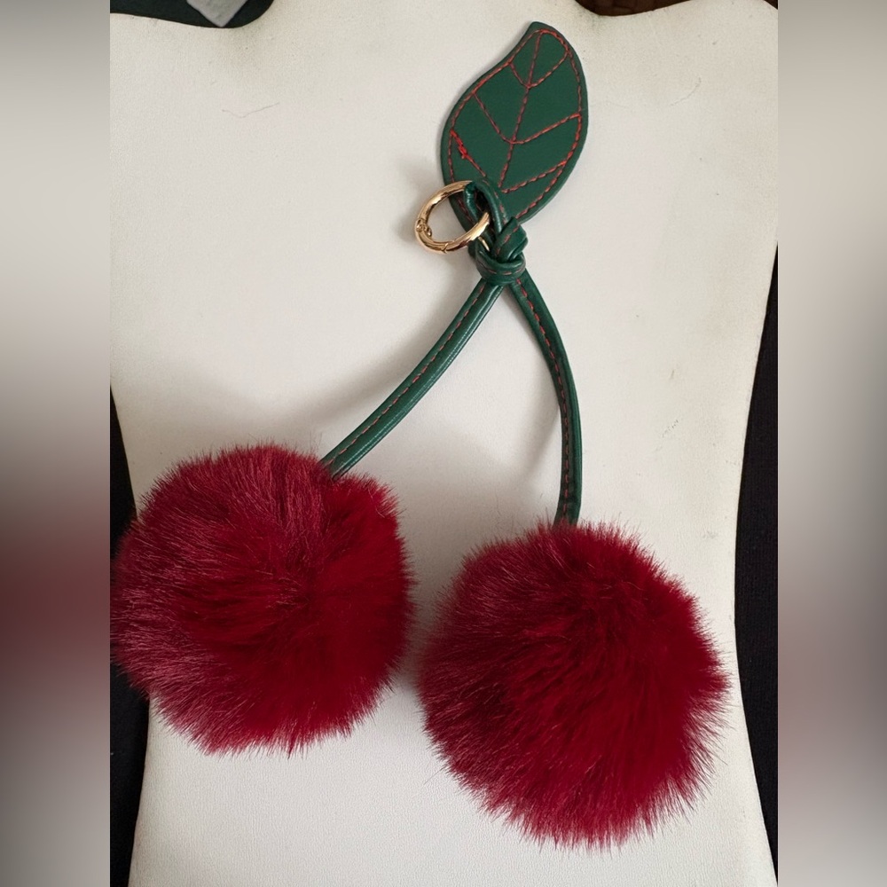 Cherry Pom Pom Keychain